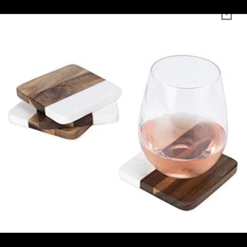 New Twine Marble & Acacia Set Coasters